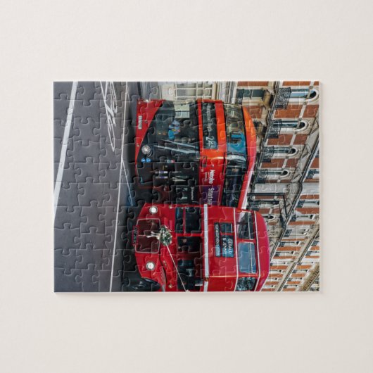Rode dubbeldeksbussen legpuzzel (Horizontaal)