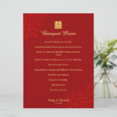 Rode Dubbele geluk bloemrijke Chinese bruiloft Menu (Staand voorkant)