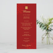 Rode Dubbele geluk bloemrijke Chinese bruiloft Menu (Staand voorkant)