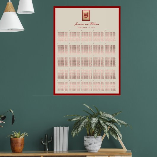 Rode Dubbele Geluk Chinees Huwelijk Zitplaats Graf Poster (Woonkamer 1)