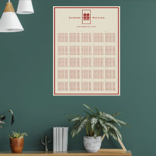 Rode Dubbele Geluk Chinees Huwelijk Zitplaatskaart Poster