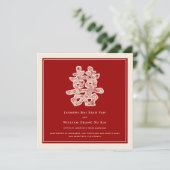 Rode dubbele geluk Chinese bruiloft aankondiging (Staand voorkant)