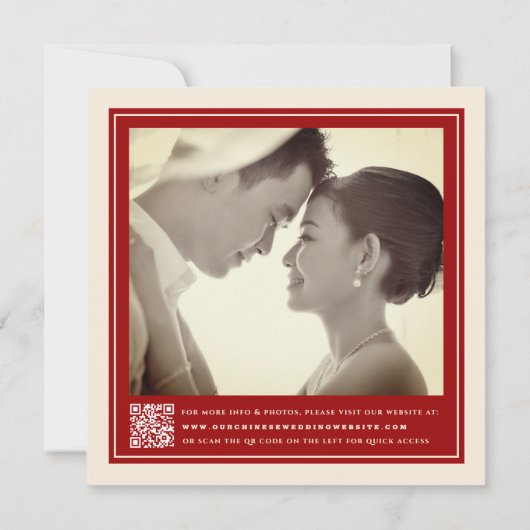 Rode dubbele geluk Chinese bruiloft aankondiging (Achterkant)