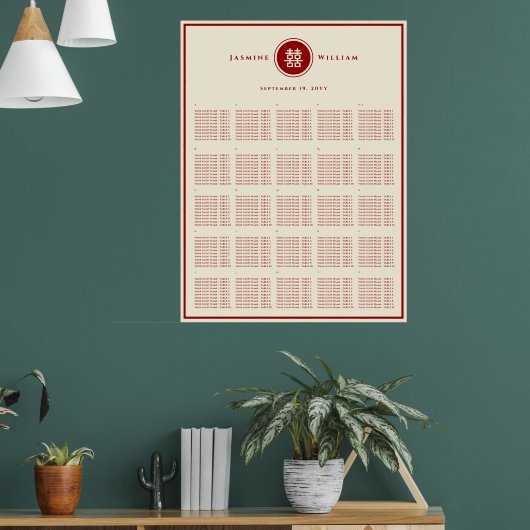 Rode Dubbele Geluk Chinese Trouw Stoelen Chart Poster (Woonkamer 1)