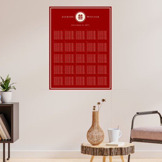 Rode Dubbele Geluk Chinese Trouw Stoelen Chart Poster (Woonkamer 3)