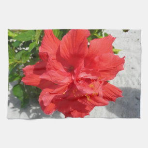 Rode Dubbele Hibiscus Bloem Theedoek