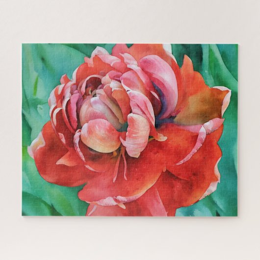Rode Dubbele Petal Tulip Flower Art Puzzel (Horizontaal)