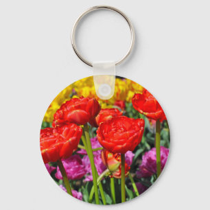 Rode dubbele tulpen sleutelhanger