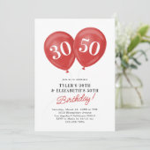 Rode Dubbele Viering Gezamenlijk Verjaardagsfeest Kaart (Staand voorkant)