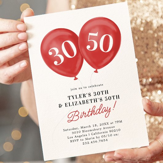 Rode Dubbele Viering Gezamenlijk Verjaardagsfeest Kaart