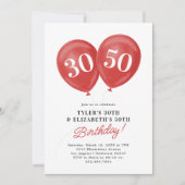 Rode Dubbele Viering Gezamenlijke Verjaardagsfeest Kaart (Voorkant)