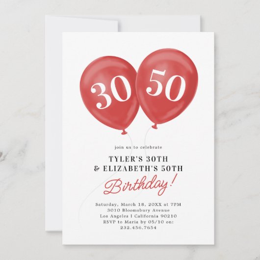 Rode Dubbele Viering Gezamenlijke Verjaardagsfeest Kaart (Voorkant)