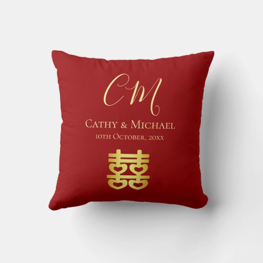 Rode dubbele vreugde Chinese bruiloft initialen Kussen (Achterkant)