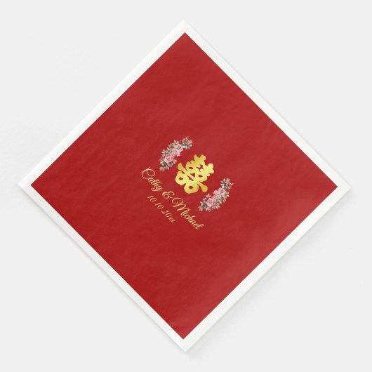 Rode dubbele vreugde florale Chinese bruiloft Servet (Hoek)