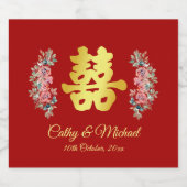 Rode dubbele vreugde florale Chinese bruiloft Sparkling Wijnetiket (Enkel label)