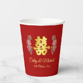Rode dubbele vreugde florale Chinese theeceremonie Papieren Bekers (Achterkant)