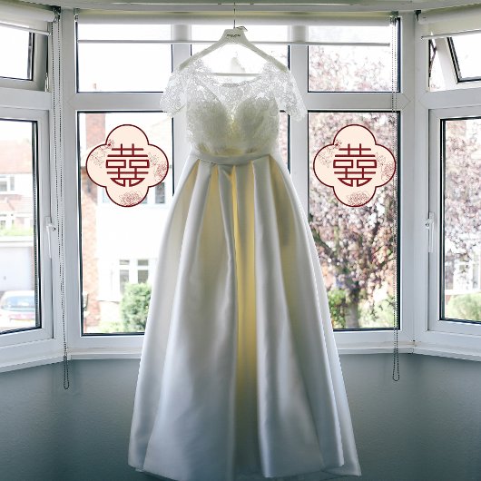 Rode Dubbele Xi Bloem Chinese Bruiloft Raamsticker