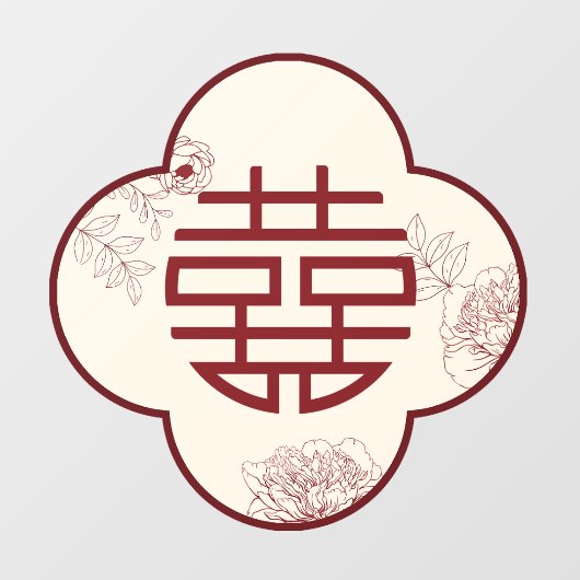 Rode Dubbele Xi Bloem Chinese Bruiloft Raamsticker (Vel)