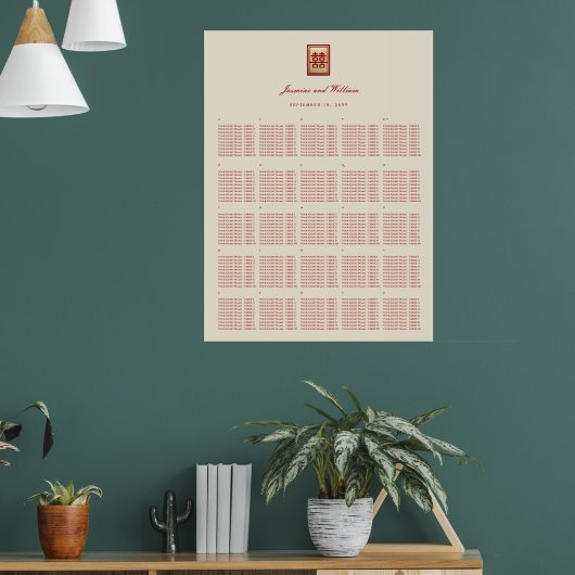 Rode dubbelgelukszoekende Chinese bruiloft Poster (Woonkamer 1)