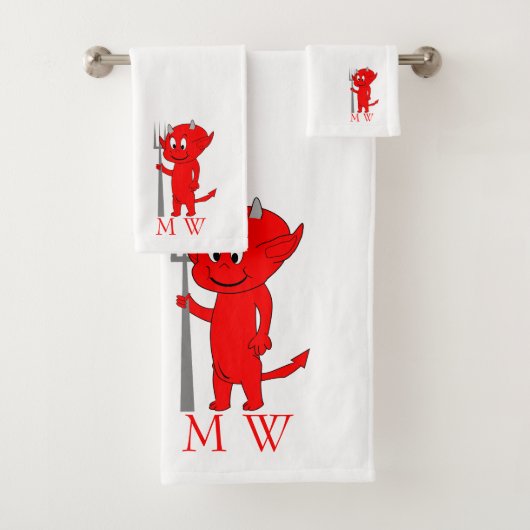 Rode Duivel Design Met Monogram Bad Handdoek (Insitu)