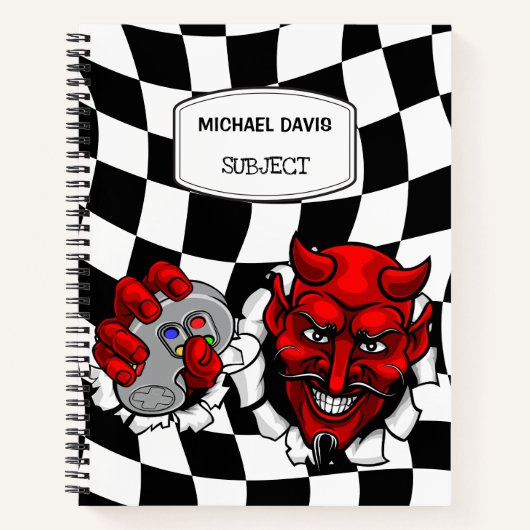 Rode Duivel Gamer Die Een Videogame Controller Vas Notitieboek (Voorkant)