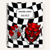 Rode Duivel Gamer Die een Videogamecontroller Vast Notitieboek (Voorkant)