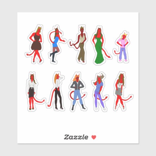 Rode duivel meisje sticker blad (Vel)