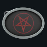 Rode Duivel Pentagram Gesp<br><div class="desc">Rood,  omgekeerd,  gestructureerd pentagram in cirkel,  op zwarte achtergrond. Occult symbool. 666</div>