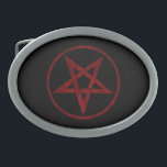 Rode Duivel Pentagram Gesp<br><div class="desc">Rood,  omgekeerd,  gestructureerd pentagram in cirkel,  op zwarte achtergrond. Occult symbool. 666</div>