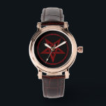 Rode Duivel Pentagram Horloge<br><div class="desc">Rood,  omgekeerd,  gestructureerd pentagram in cirkel,  op zwarte achtergrond. Occult symbool. 666</div>