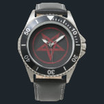 Rode Duivel Pentagram Horloge<br><div class="desc">Rood,  omgekeerd,  gestructureerd pentagram in cirkel,  op zwarte achtergrond. Occult symbool. 666</div>