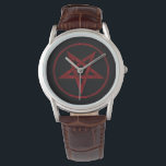 Rode Duivel Pentagram Horloge<br><div class="desc">Rood,  omgekeerd,  gestructureerd pentagram in cirkel,  op zwarte achtergrond. Occult symbool. 666</div>