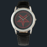 Rode Duivel Pentagram Horloge<br><div class="desc">Rood,  omgekeerd,  gestructureerd pentagram in cirkel,  op zwarte achtergrond. Occult symbool. 666</div>