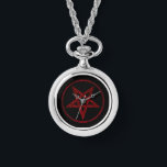 Rode Duivel Pentagram Horloge<br><div class="desc">Rood,  omgekeerd,  gestructureerd pentagram in cirkel,  op zwarte achtergrond. Occult symbool. 666</div>