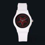 Rode Duivel Pentagram Horloge<br><div class="desc">Rood,  omgekeerd,  gestructureerd pentagram in cirkel,  op zwarte achtergrond. Occult symbool. 666</div>