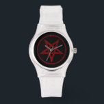 Rode Duivel Pentagram Horloge<br><div class="desc">Rode,  omgekeerde,  gestructureerde pentagram in cirkel,  op zwarte achtergrond. Occulte symbool. 666</div>