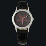 Rode Duivel Pentagram Horloge<br><div class="desc">Rode,  omgekeerde,  gestructureerde pentagram in cirkel,  op zwarte achtergrond. Occulte symbool. 666</div>