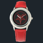 Rode Duivel Pentagram Horloge<br><div class="desc">Rode,  omgekeerde,  gestructureerde pentagram in cirkel,  op zwarte achtergrond. Occulte symbool. 666</div>