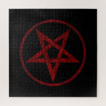 Rode Duivel Pentagram Legpuzzel<br><div class="desc">Rood,  omgekeerd,  gestructureerd pentagram in cirkel,  op zwarte achtergrond. Occult symbool. 666</div>