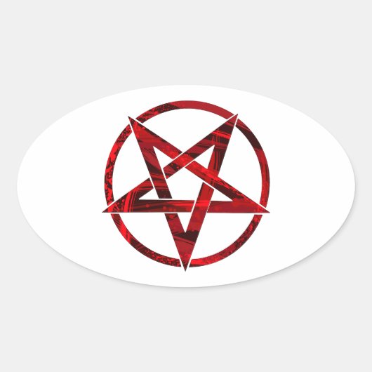 Rode Duivel Pentagram Ovale Sticker (Voorkant)