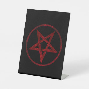 Rode Duivel Pentagram Reclamebord Met Voetstuk