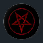 Rode Duivel Pentagram Ronde Button 4,0 Cm<br><div class="desc">Rood,  omgekeerd,  gestructureerd pentagram in cirkel,  op zwarte achtergrond. Occult symbool. 666</div>