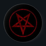Rode Duivel Pentagram Ronde Button 4,0 Cm<br><div class="desc">Rood, omgekeerd, gestructureerd pentagram in cirkel, op zwarte achtergrond. Occult symbool. 666</div>