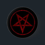 Rode Duivel Pentagram Ronde Button 5,7 Cm<br><div class="desc">Rood,  omgekeerd,  gestructureerd pentagram in cirkel,  op zwarte achtergrond. Occult symbool. 666</div>