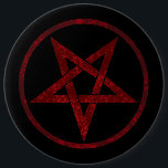 Rode Duivel Pentagram Ronde Button 6,0 Cm<br><div class="desc">Rood, omgekeerd, gestructureerd pentagram in cirkel, op zwarte achtergrond. Occult symbool. 666</div>