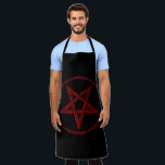 Rode Duivel Pentagram Schort<br><div class="desc">Rood,  omgekeerd,  gestructureerd pentagram in cirkel,  op zwarte achtergrond. Occult symbool. 666</div>