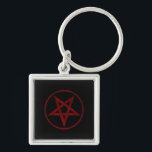 Rode Duivel Pentagram Sleutelhanger<br><div class="desc">Rood, omgekeerd, gestructureerd pentagram in cirkel, op zwarte achtergrond. Occult symbool. 666</div>