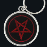 Rode Duivel Pentagram Sleutelhanger<br><div class="desc">Rood, omgekeerd, gestructureerd pentagram in cirkel, op zwarte achtergrond. Occult symbool. 666</div>