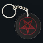 Rode Duivel Pentagram Sleutelhanger<br><div class="desc">Rood, omgekeerd, gestructureerd pentagram in cirkel, op zwarte achtergrond. Occult symbool. 666</div>