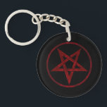 Rode Duivel Pentagram Sleutelhanger<br><div class="desc">Rood,  omgekeerd,  gestructureerd pentagram in cirkel,  op zwarte achtergrond. Occult symbool. 666</div>